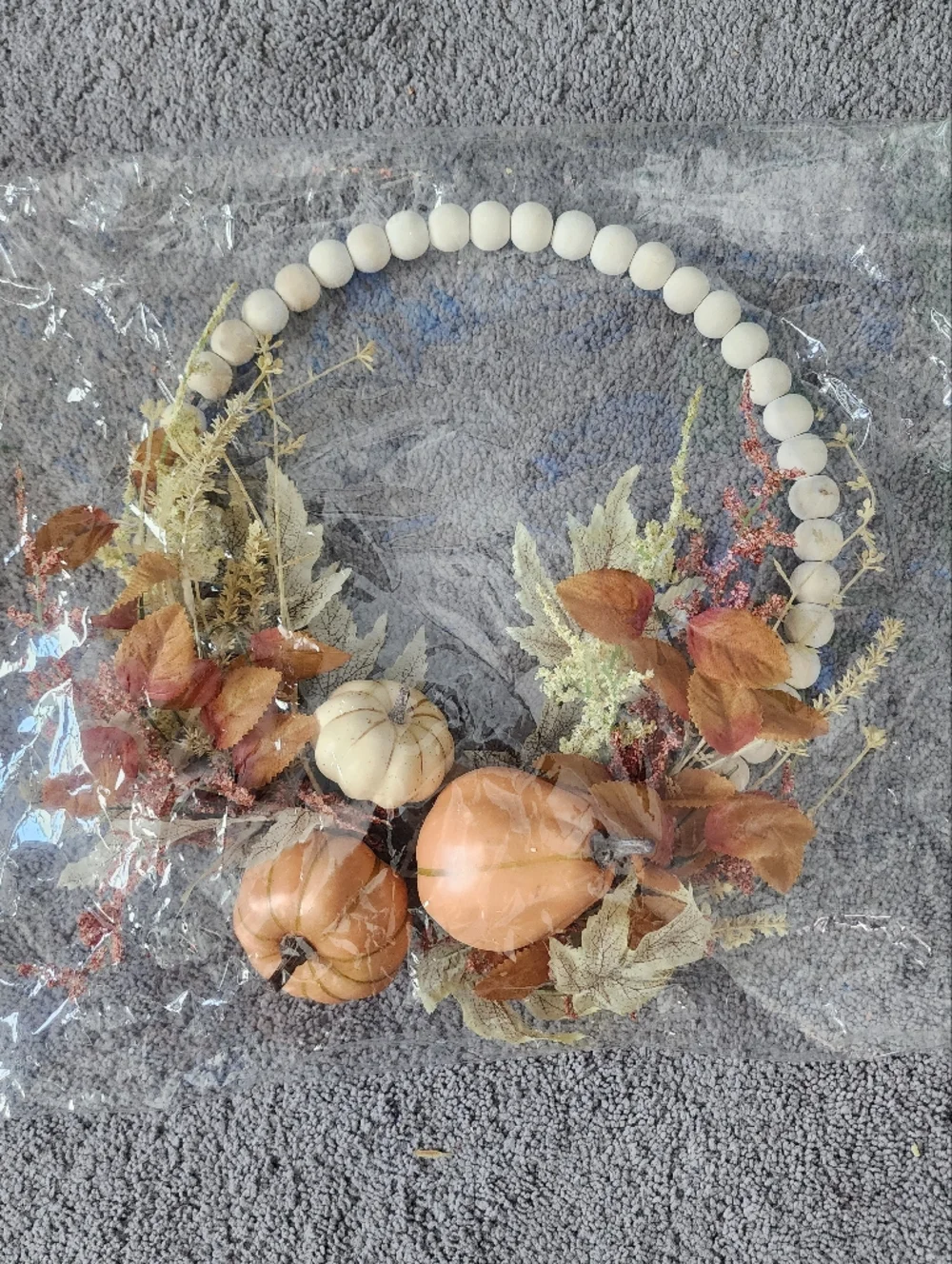 Autumn Pumpkin & Bead Fall Wreath - Neutral Rust